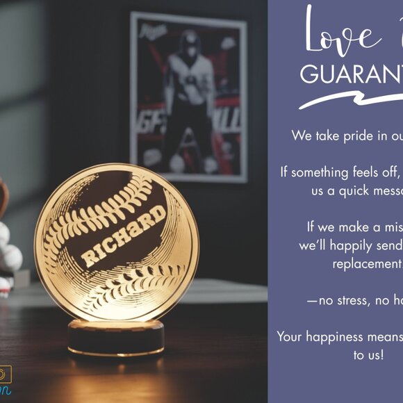 Personalized Baseball LED Night Light for Sports Fans - Picture 6 of 8